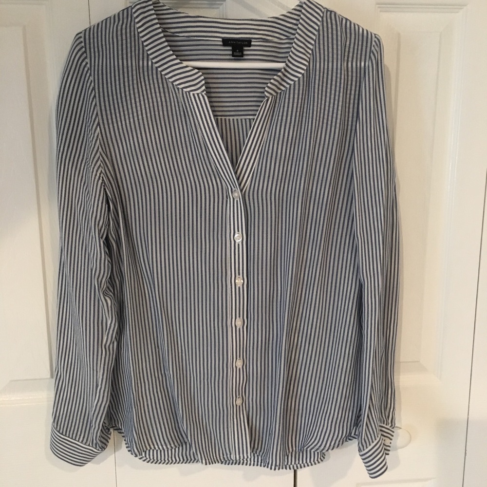 Ann Taylor sheer blue and white small blouse